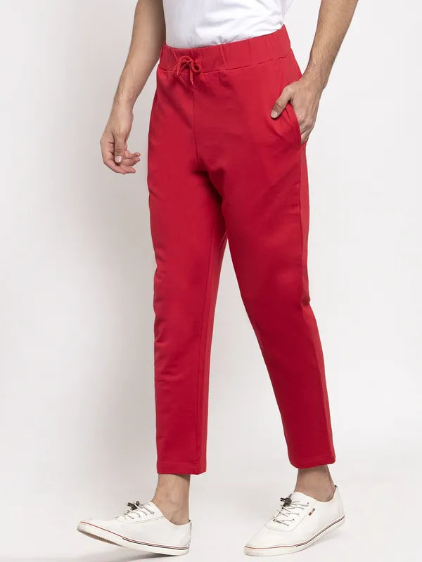 Red Cotton Solid Jogger For Men image 3