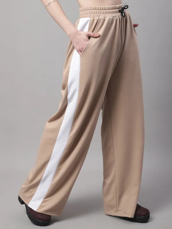 Beige Cotton Solid Joggers For Women image 2