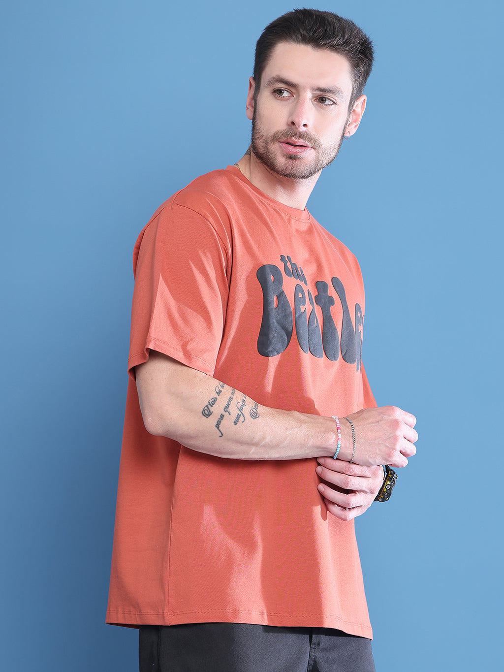 Coral Drop-Shoulder T-shirt For Men With Beatles Print image 4