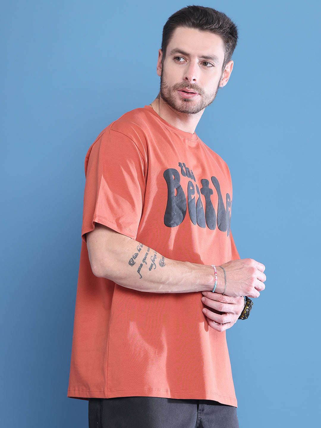 Coral Drop-Shoulder T-shirt For Men With Beatles Print image 4