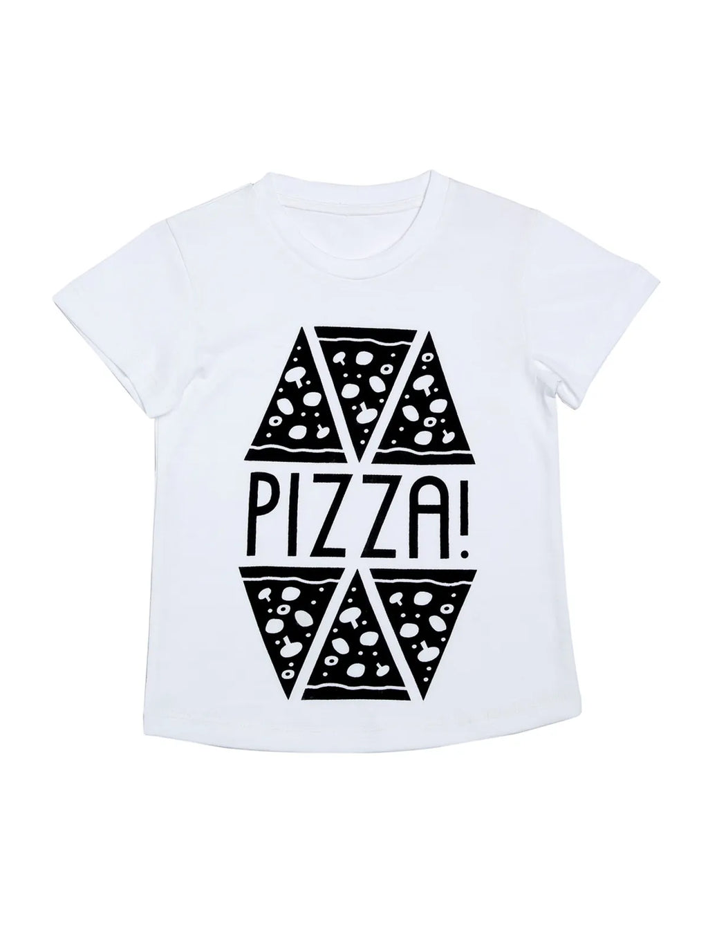 Door74 Unisex White Pizza Printed Round Neck T-Shirt - 7-8Y image