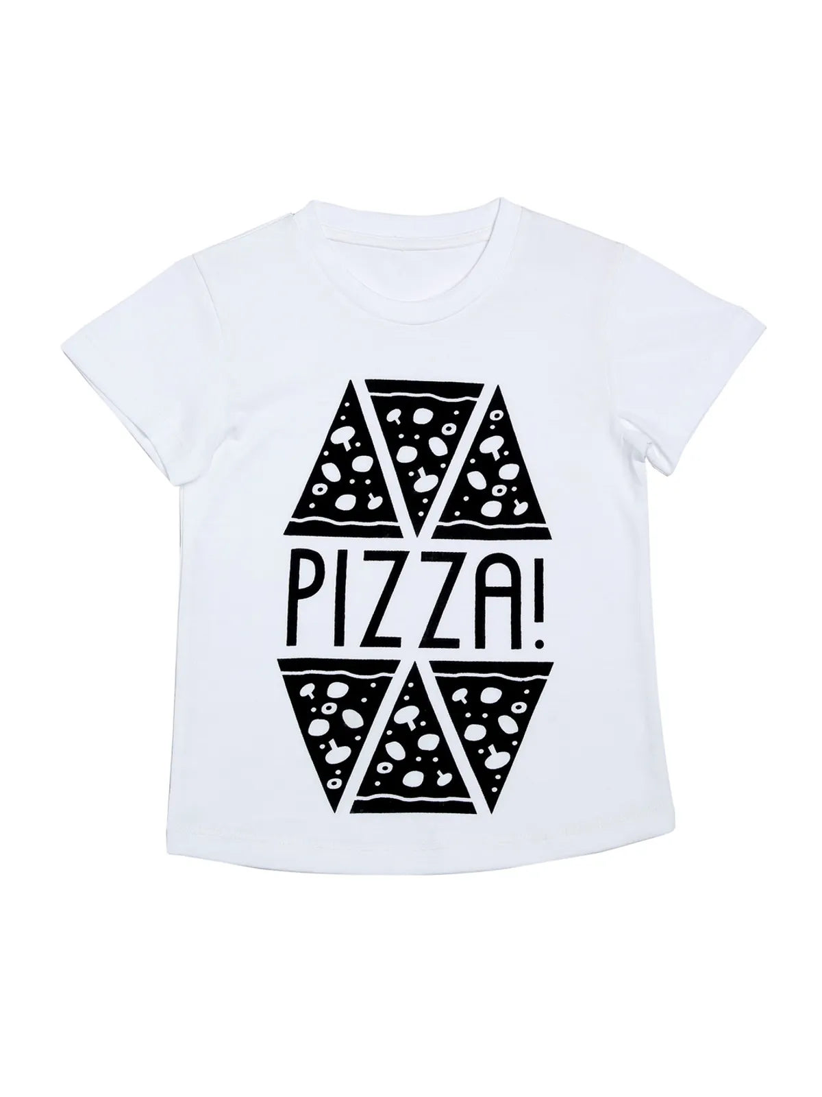 Door74 Unisex White Pizza Printed Round Neck T-Shirt - 7-8Y image