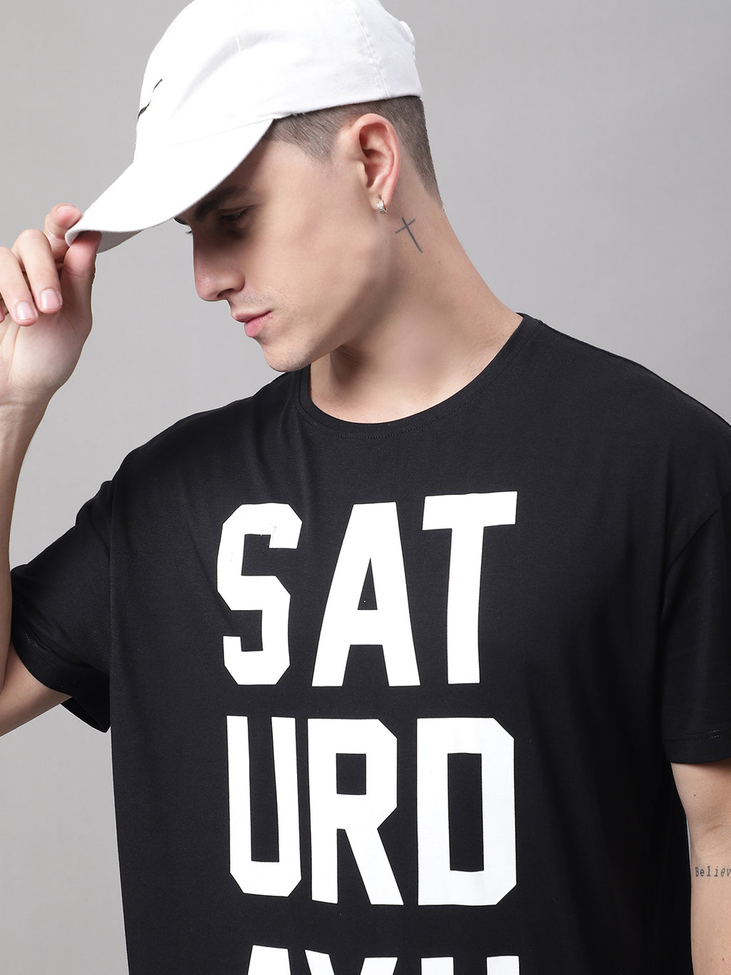 Saturday Printed Black-Color Oversize-Fit T-shirt for Men image 1