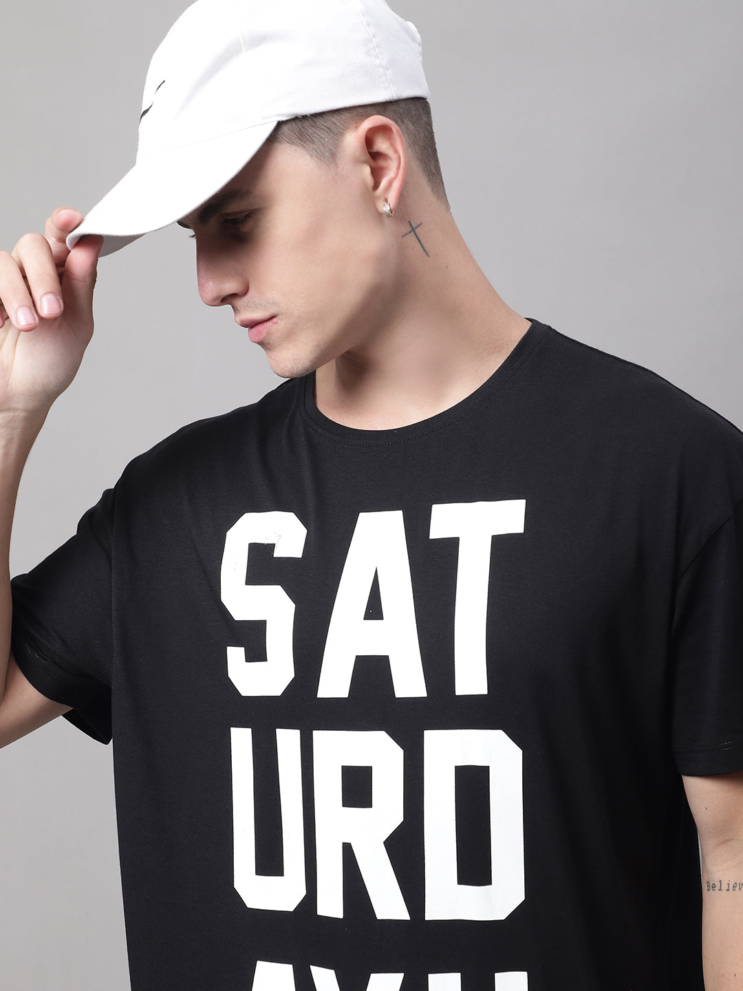 Saturday Printed Black-Color Oversize-Fit T-shirt for Men image 1