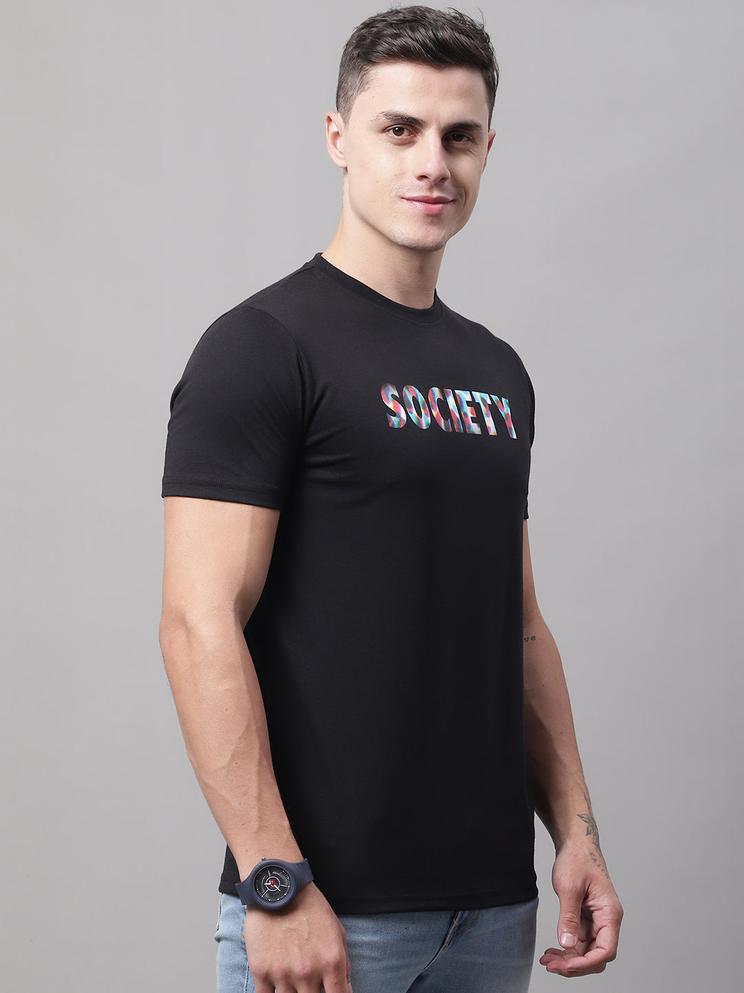 DOOR74 MENS SOCIETY PRINTED BLACK COLOR REGULAR FIT TSHIRT image 4