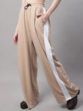 Beige Cotton Solid Joggers For Women - L image