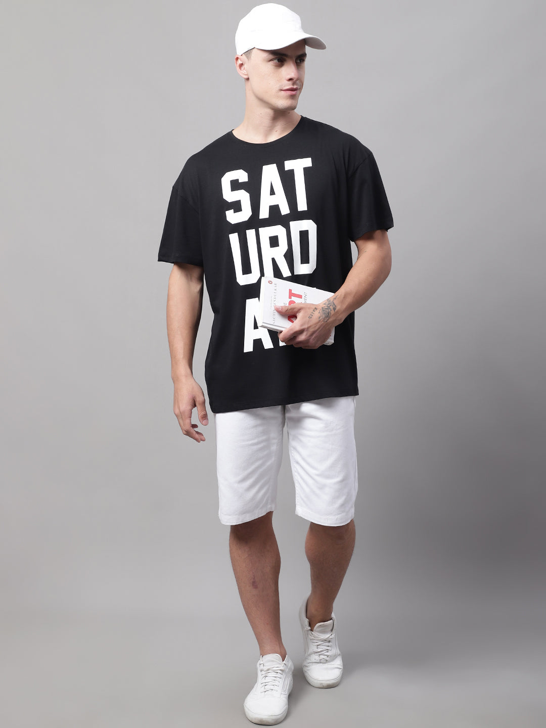 Saturday Printed Black-Color Oversize-Fit T-shirt for Men image 2