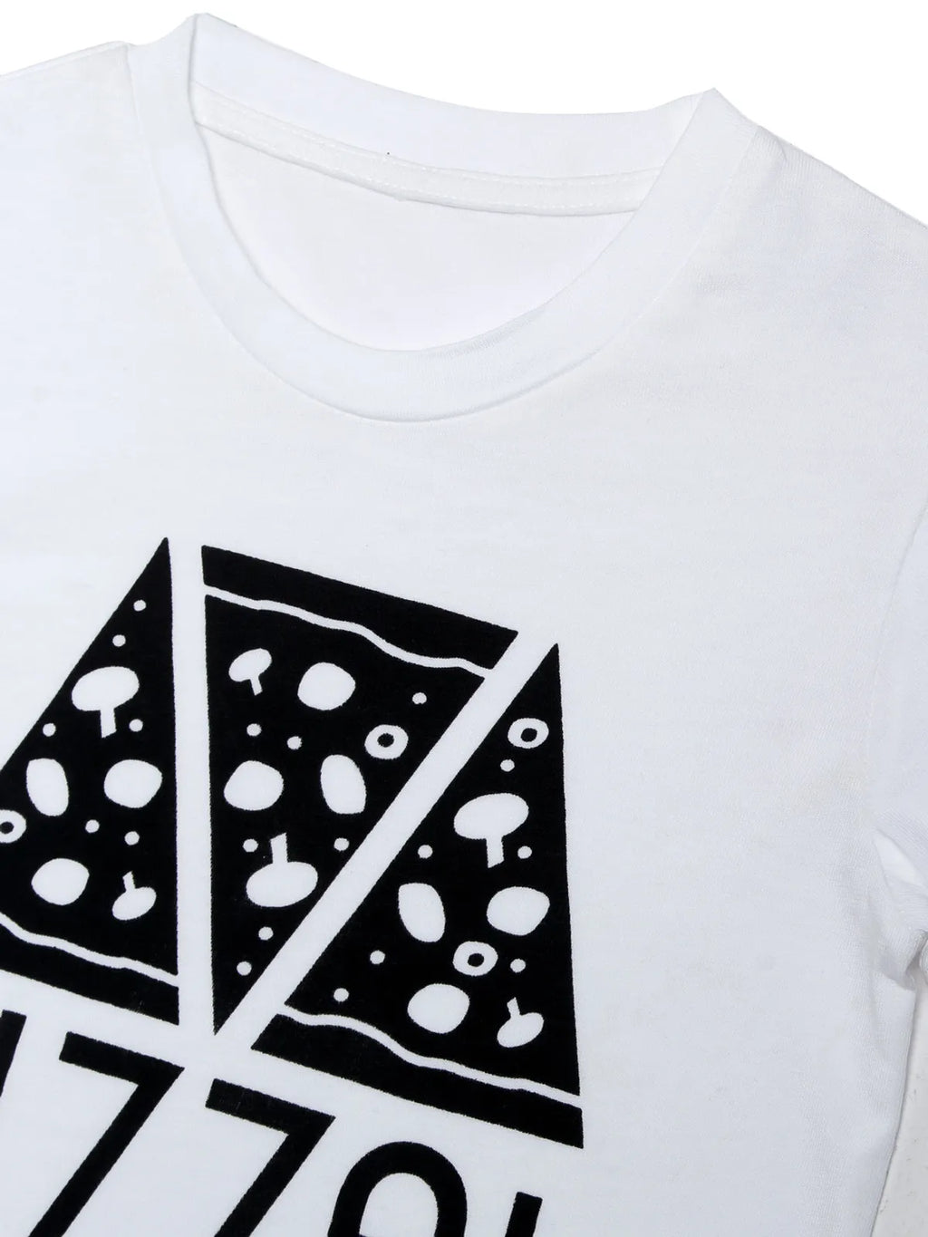 Door74 Unisex White Pizza Printed Round Neck T-Shirt - 3-4Y image