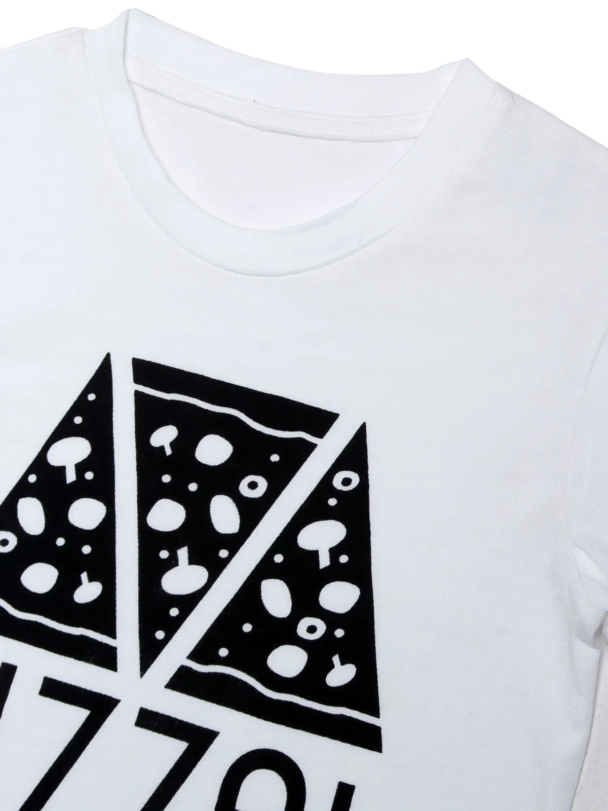 Door74 Unisex White Pizza Printed Round Neck T-Shirt - 3-4Y image