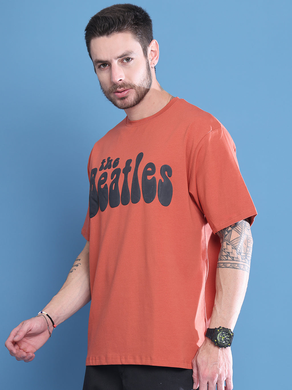 Coral Drop-Shoulder T-shirt For Men With Beatles Print image 5