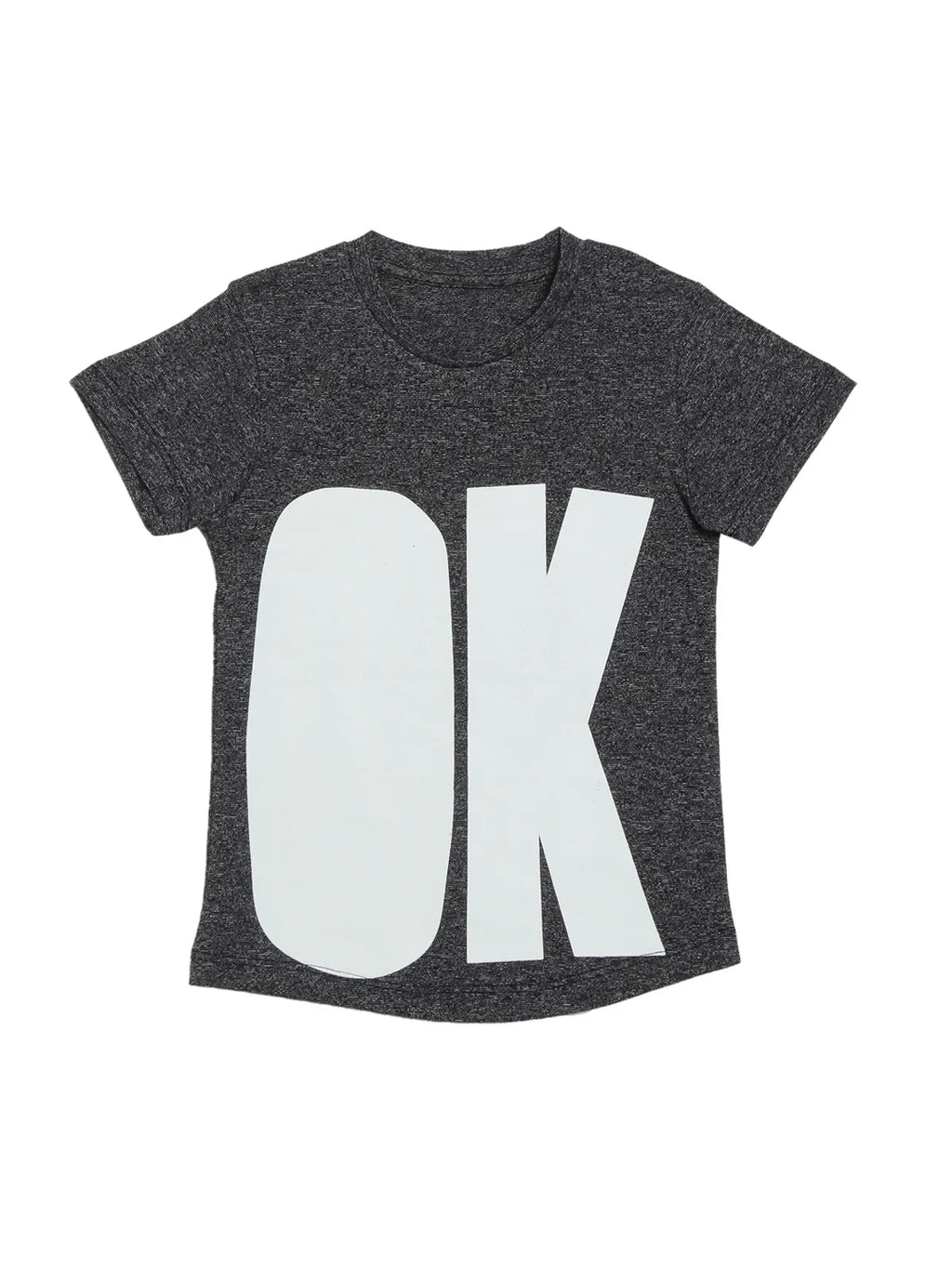 Door74 Unisex Grey Ok Printed Round Neck T-Shirt - 11-12Y image
