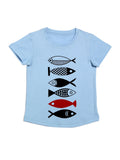 Door74 Unisex Blue Fishes Printed Round Neck T-Shirt image 0