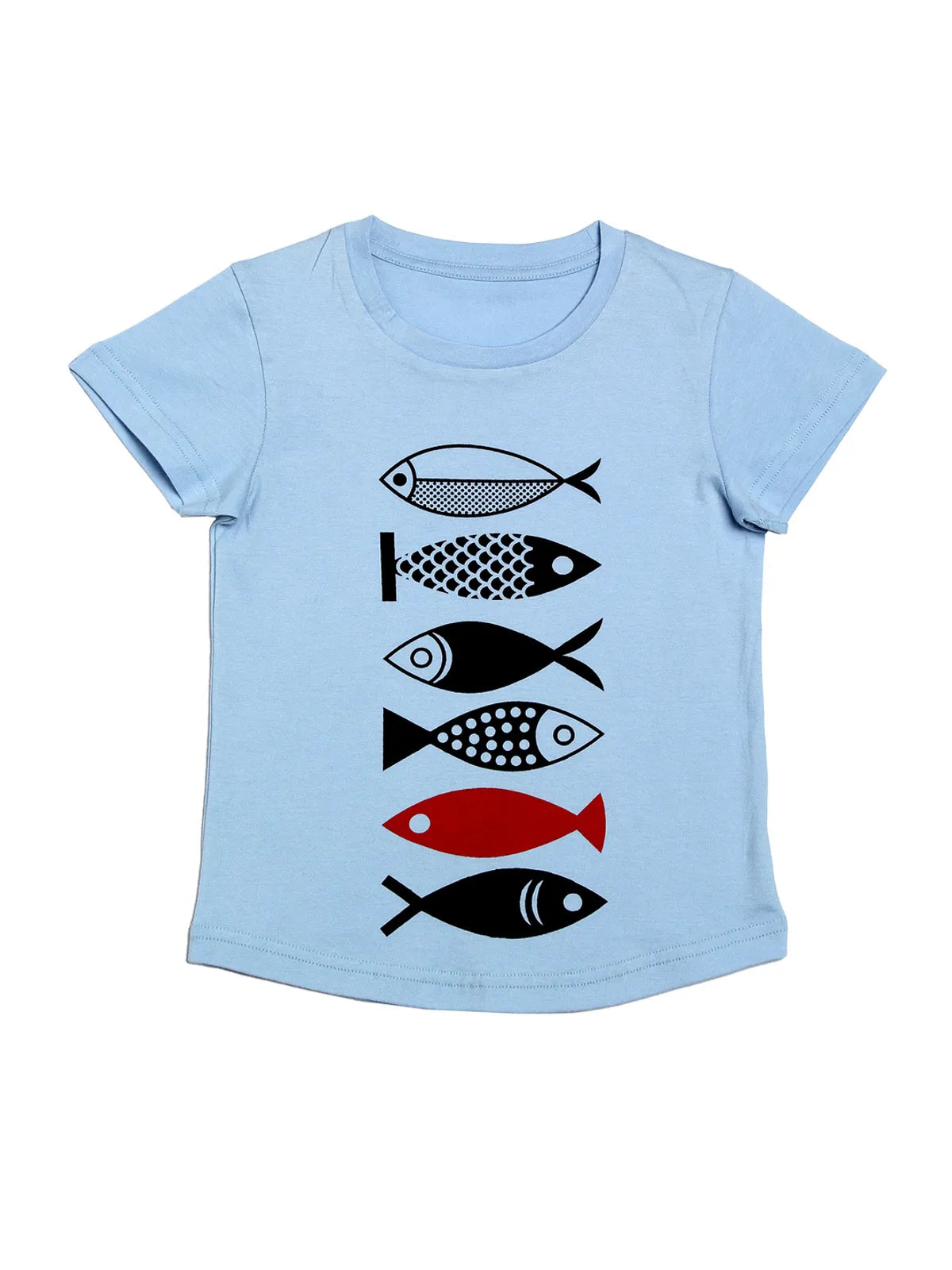 Door74 Unisex Blue Fishes Printed Round Neck T-Shirt image 0
