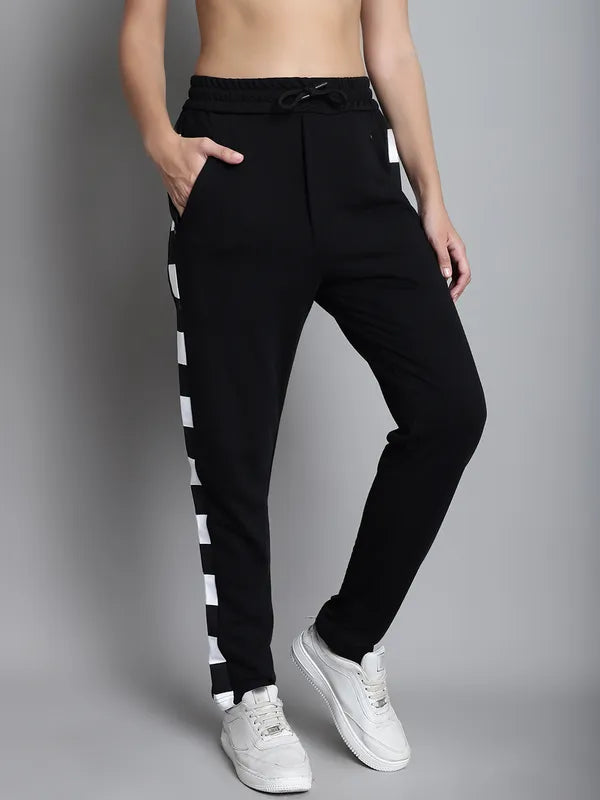 Black Cotton Printed Joggers For Women - M image