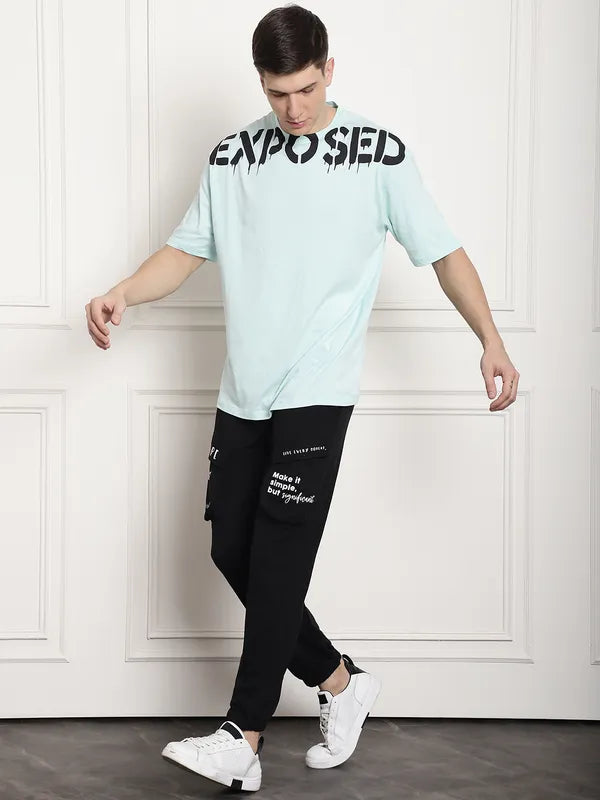 Black Cotton Printed Cargo Joggers For Men image 1