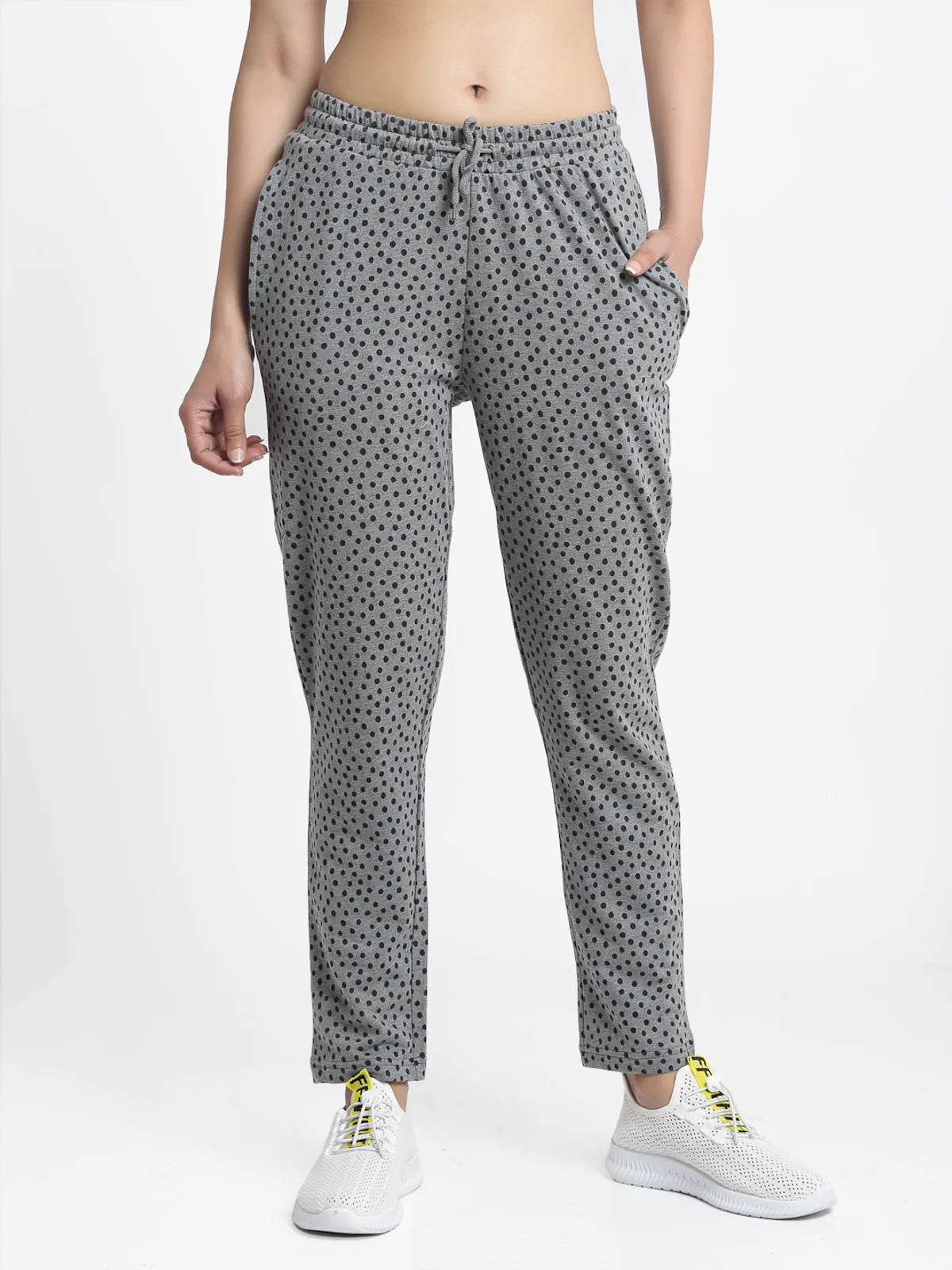 Grey Cotton Printed Joggers For Women image 0
