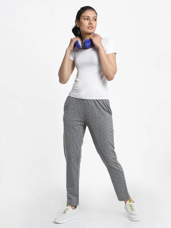 Grey Cotton Printed Joggers For Women - M image