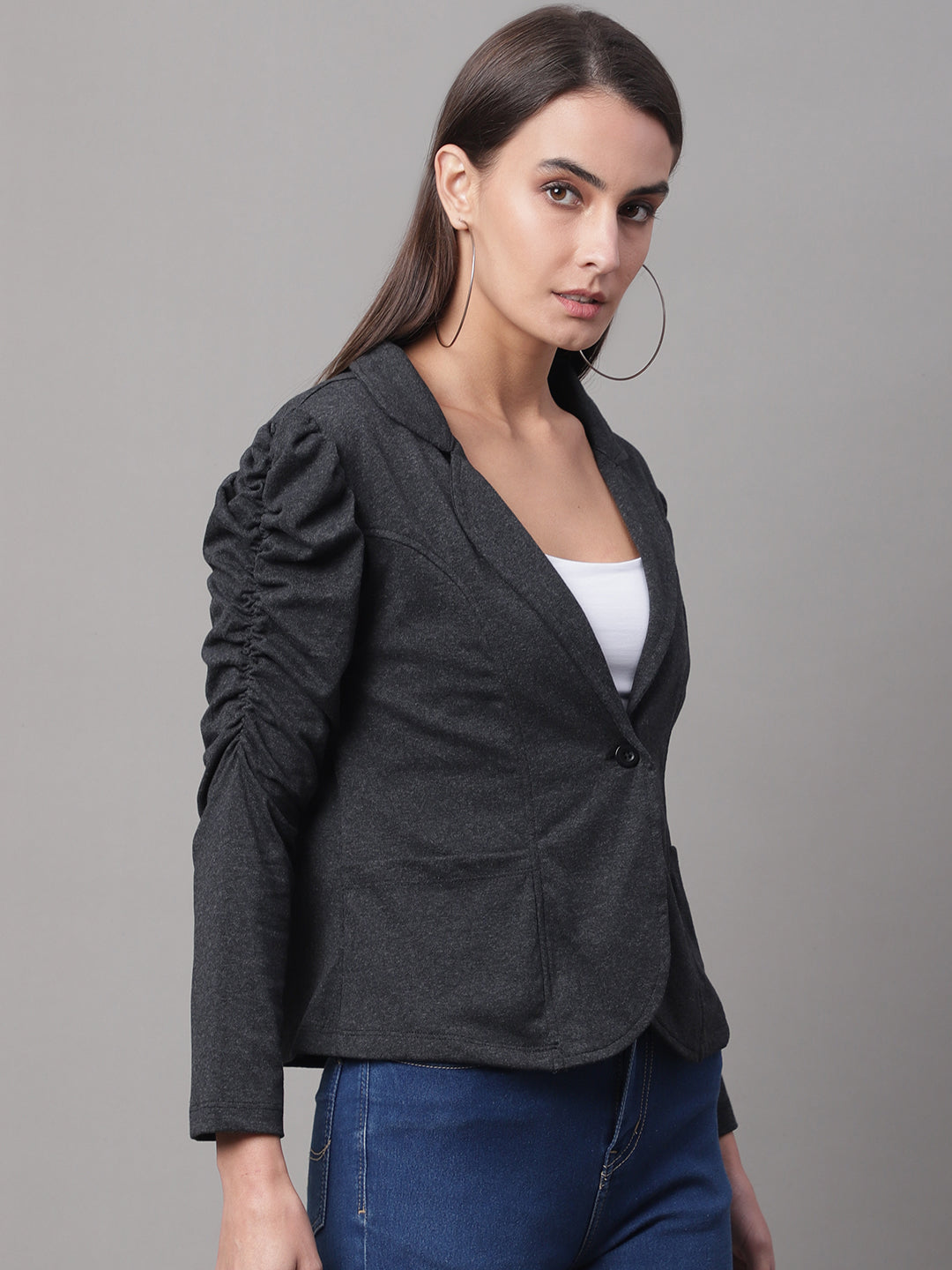 Women Black Solid Blazer image 2