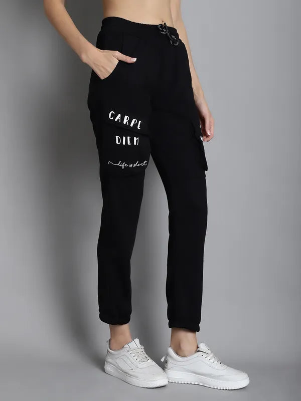 Black Cargo Printed Pants for women - L image