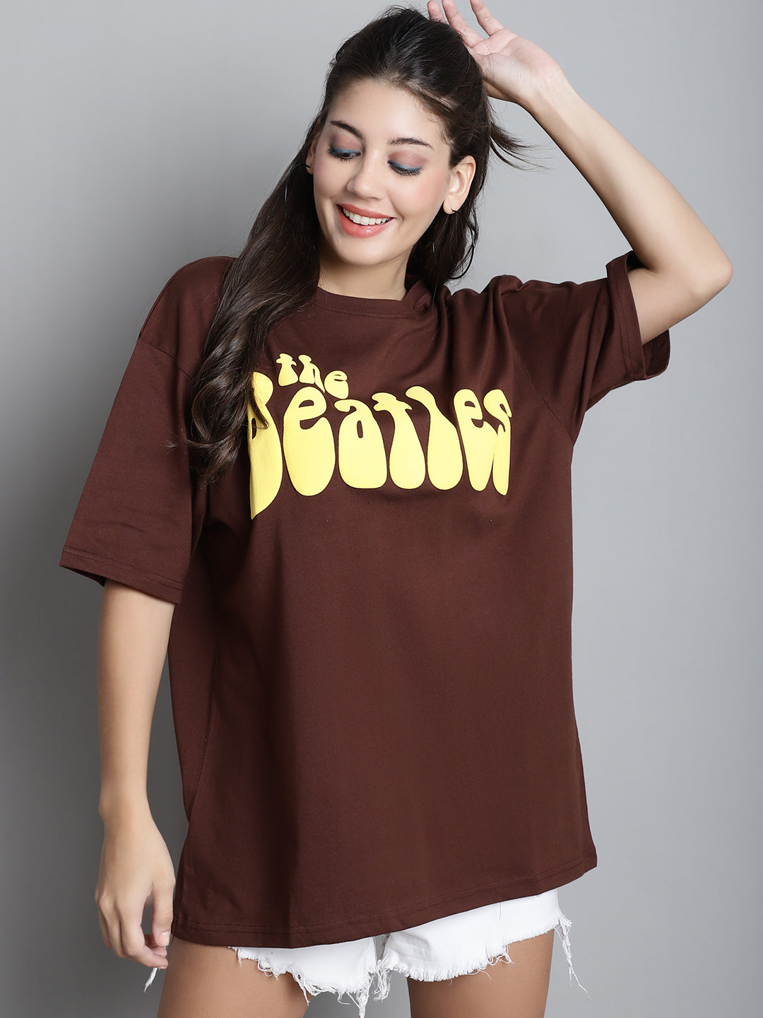 Typography Printed Drop-Shoulder Sleeves Cotton Oversized T-shirt image 2