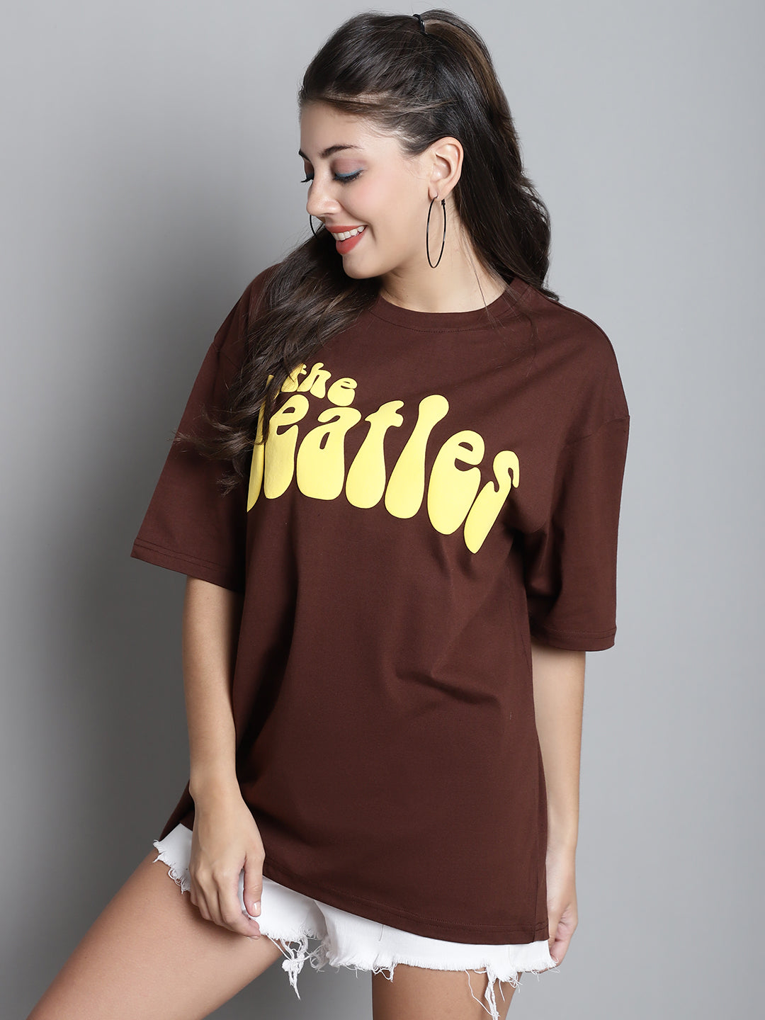 Typography Printed Drop-Shoulder Sleeves Cotton Oversized T-shirt image 3