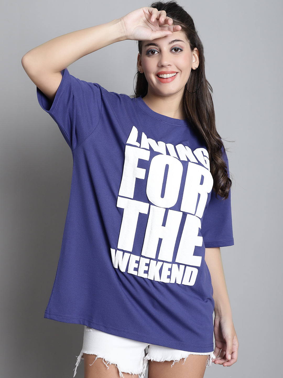 Typography Printed Drop-Shoulder Sleeves Oversized Cotton T-shirt image 0