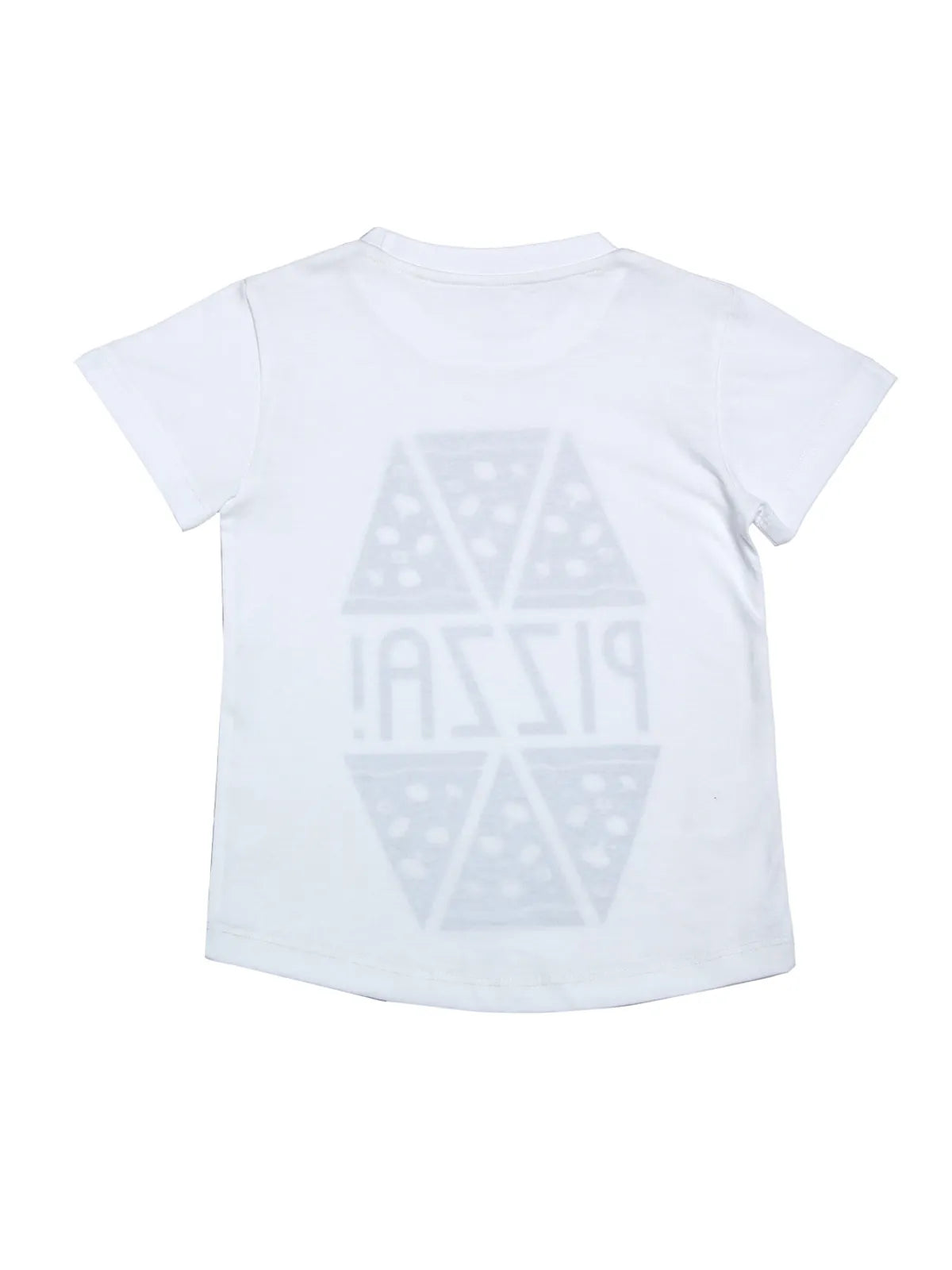 Door74 Unisex White Pizza Printed Round Neck T-Shirt - 13-14Y image