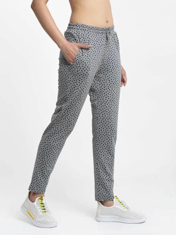 Grey Cotton Printed Joggers For Women image 4