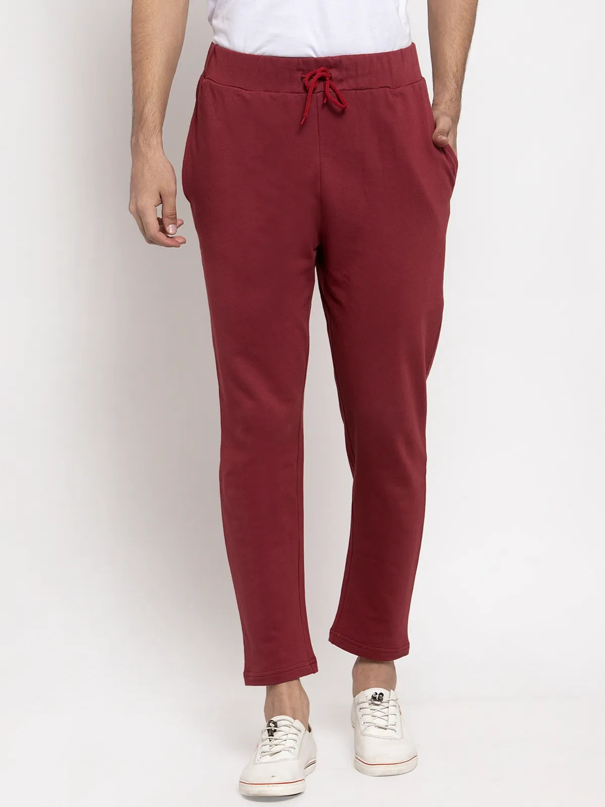 Maroon Cotton Solid Joggers for Men image 0