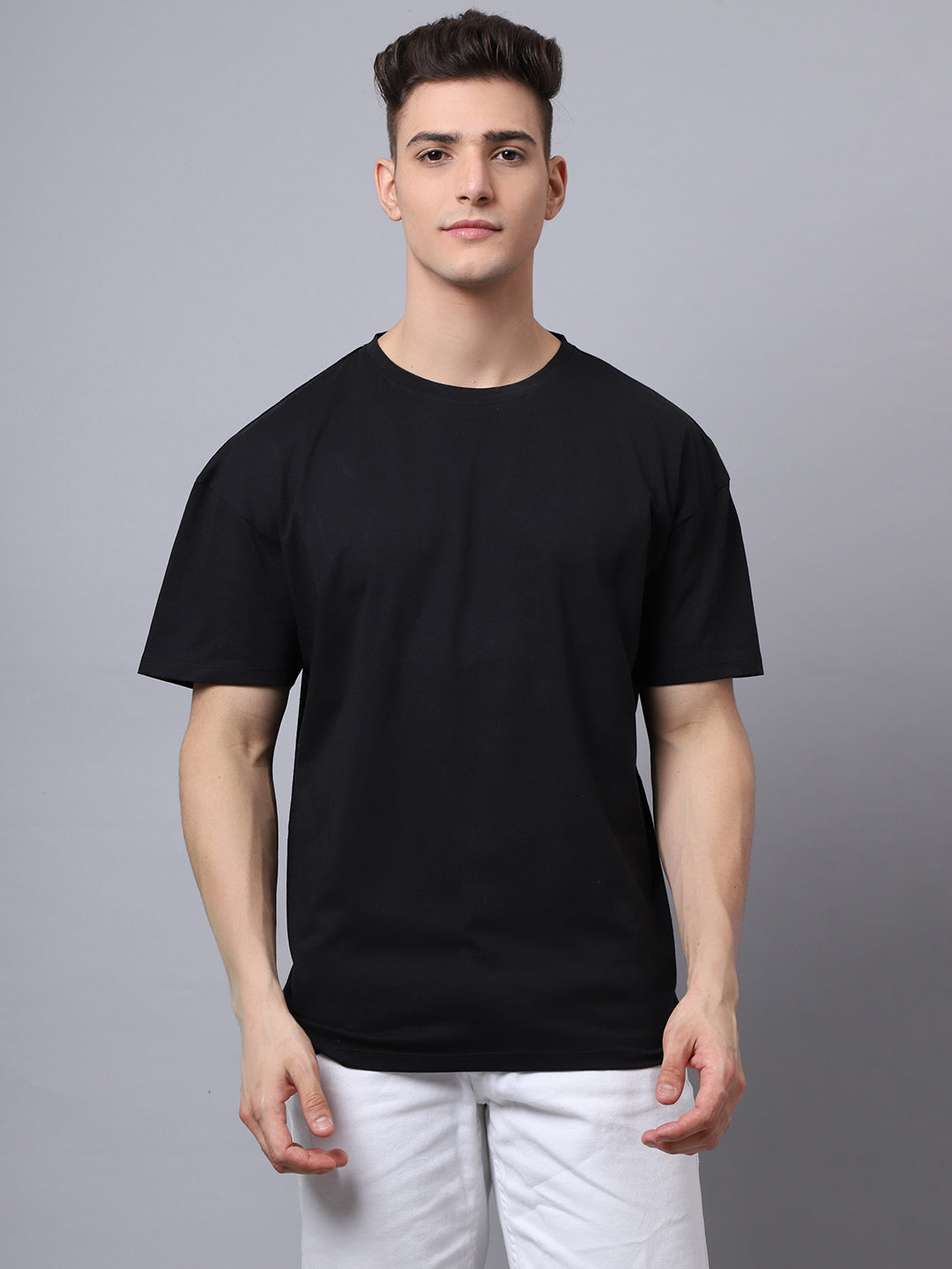 Men's Black Round Neck Oversized T-shirt For Casual Days image 0