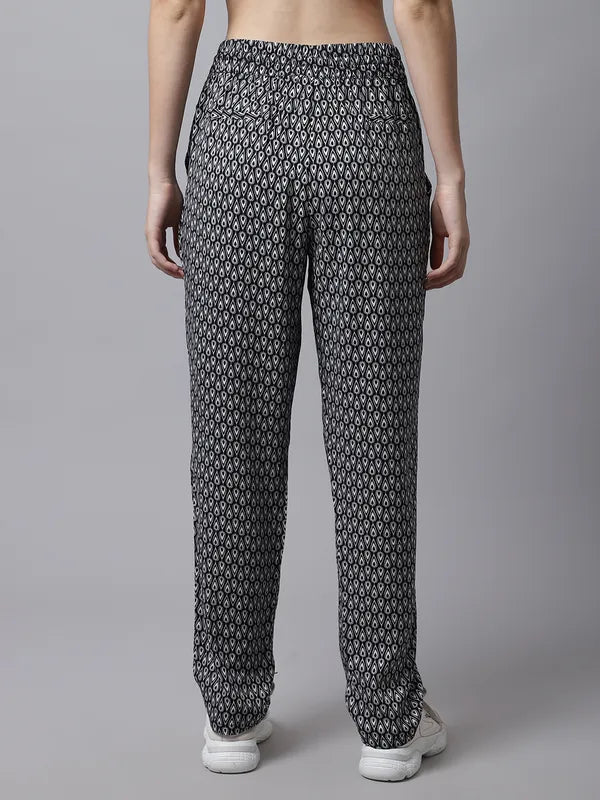 Black Cotton Printed Joggers For Women image 4