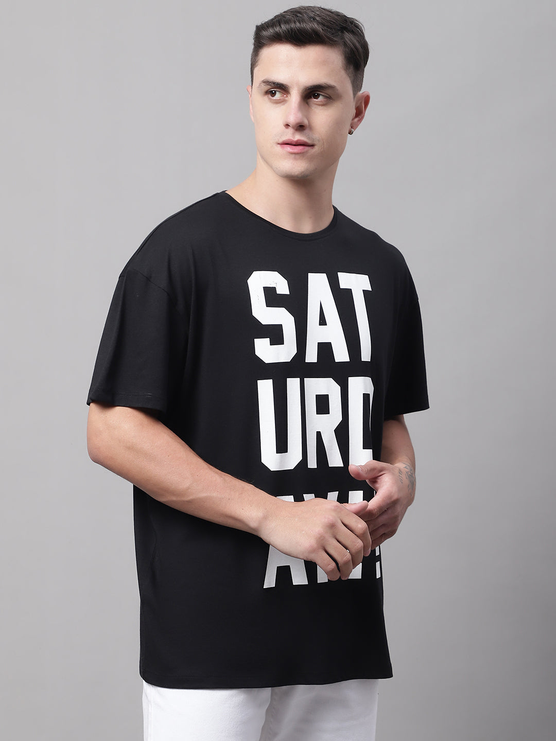 Saturday Printed Black-Color Oversize-Fit T-shirt for Men image 3