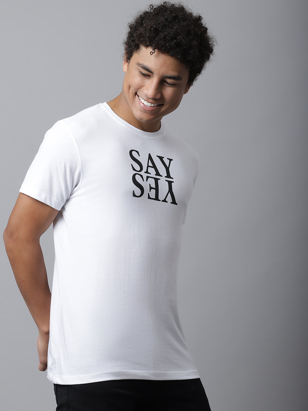 White Graphic T-shirt For Men With Say Yes Print image 2