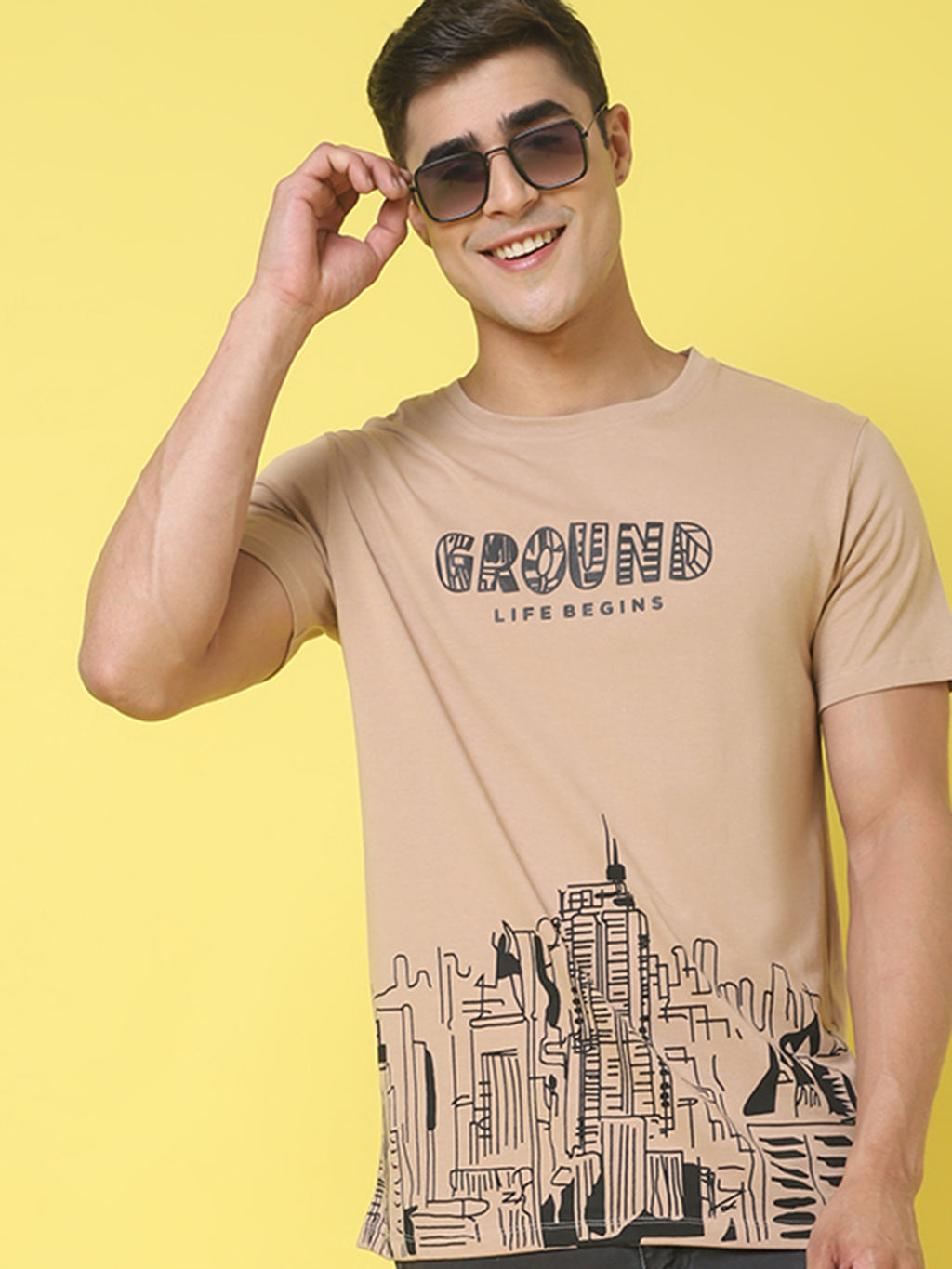 Printed Brown Regular T-shirt for Men image 1