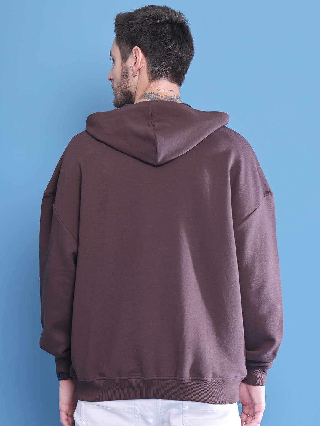 Brown Printed Hoodie For Men With Relaxed Street Style image 5
