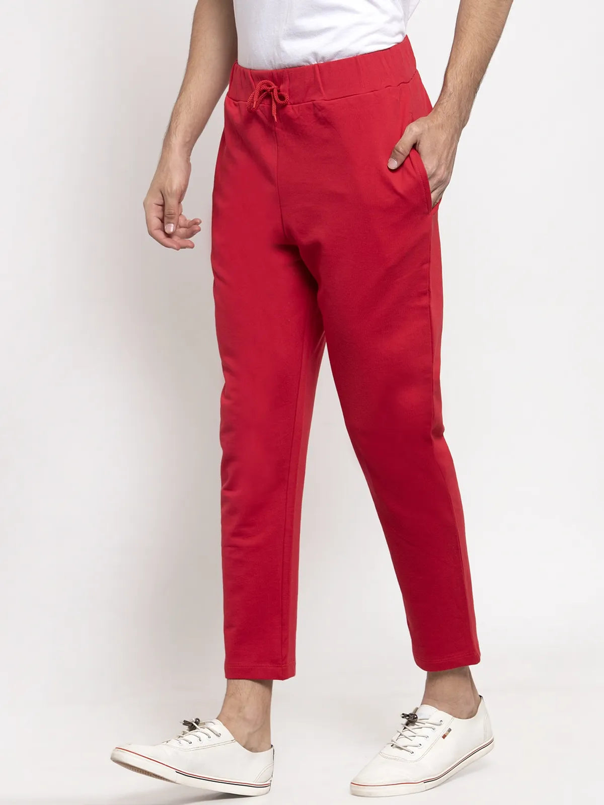 Red Cotton Solid Jogger For Men - M image