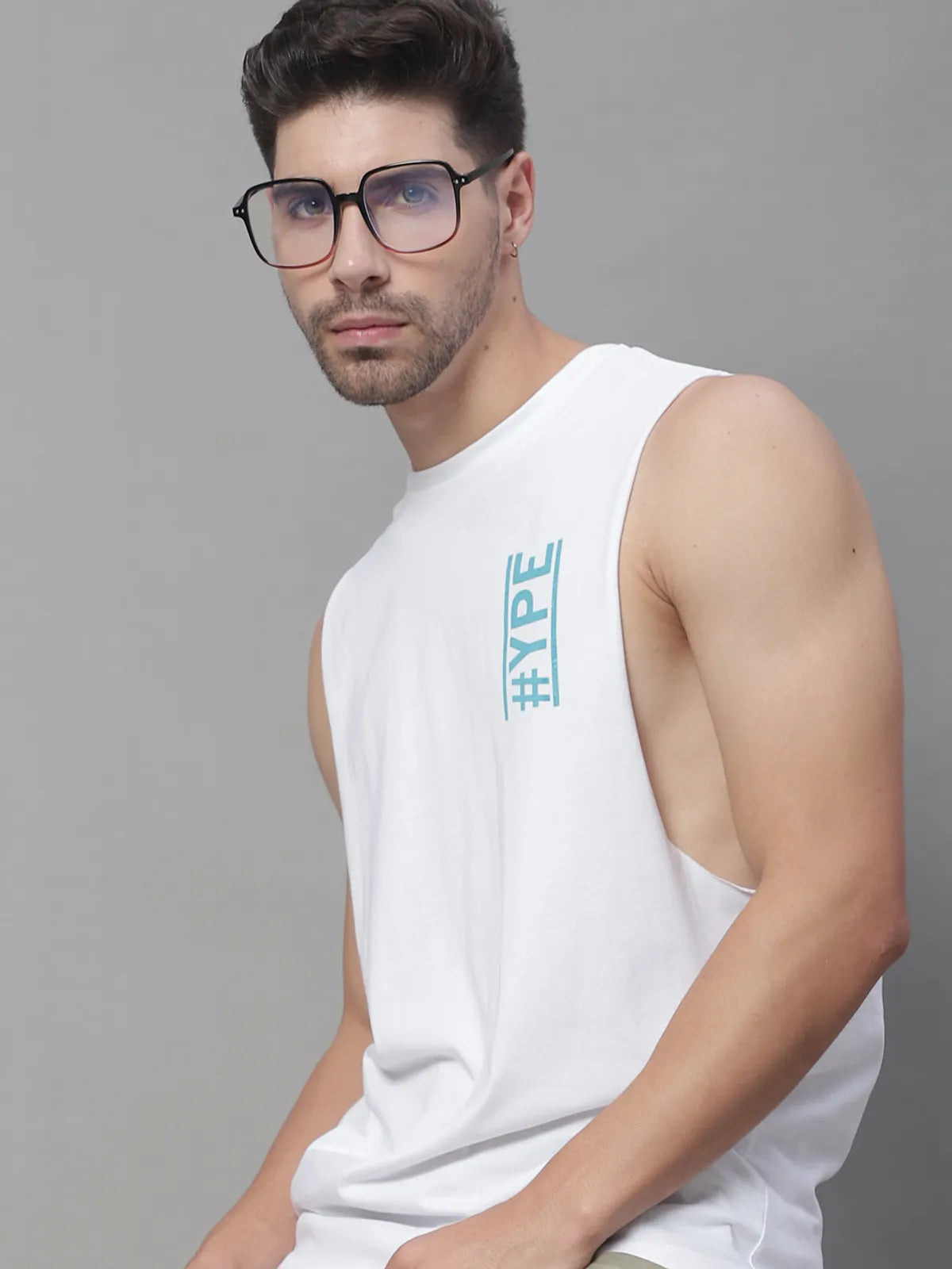 Door74 Hype Printed Drop Armhole White Vest image 0