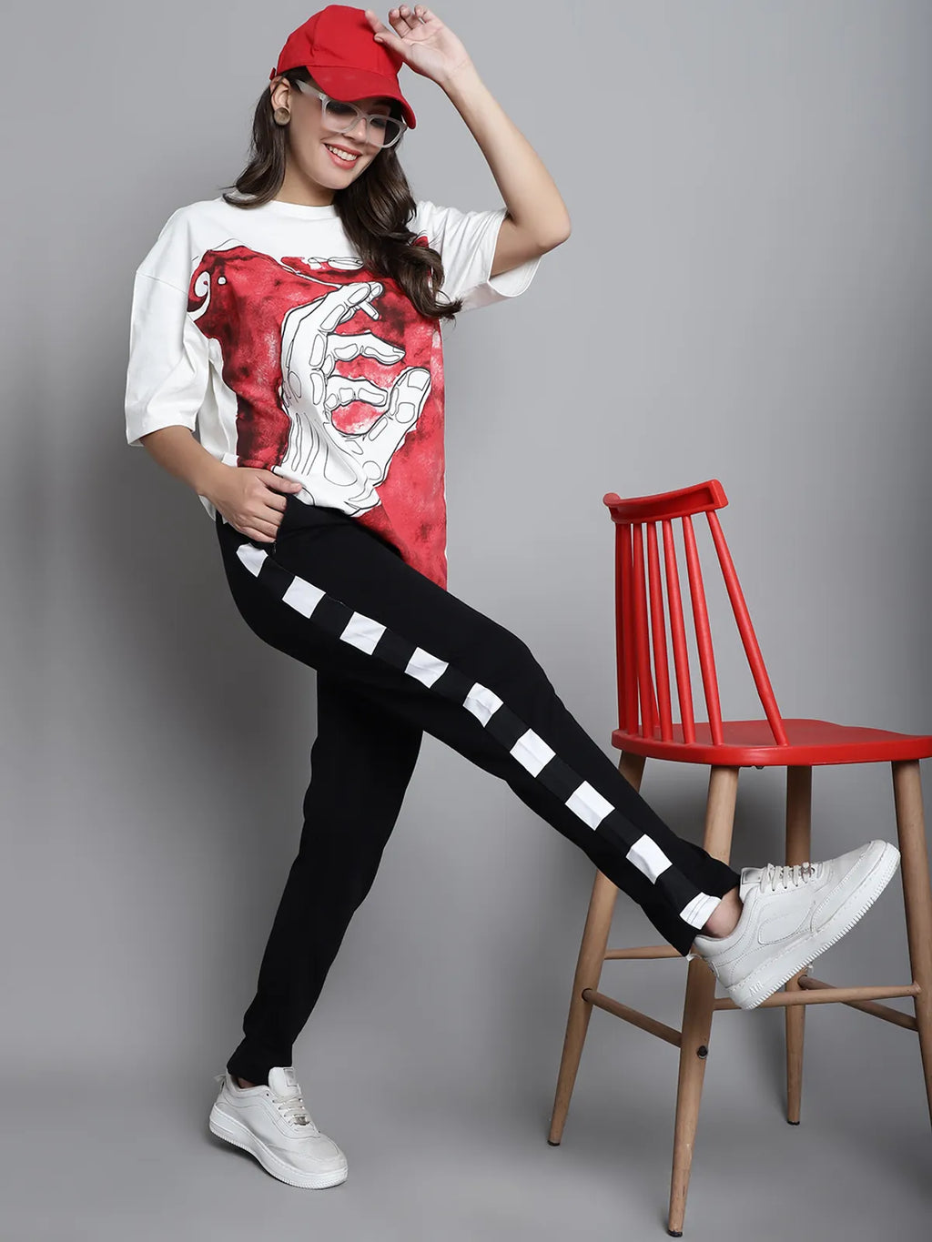 Black Cotton Printed Joggers For Women - S image