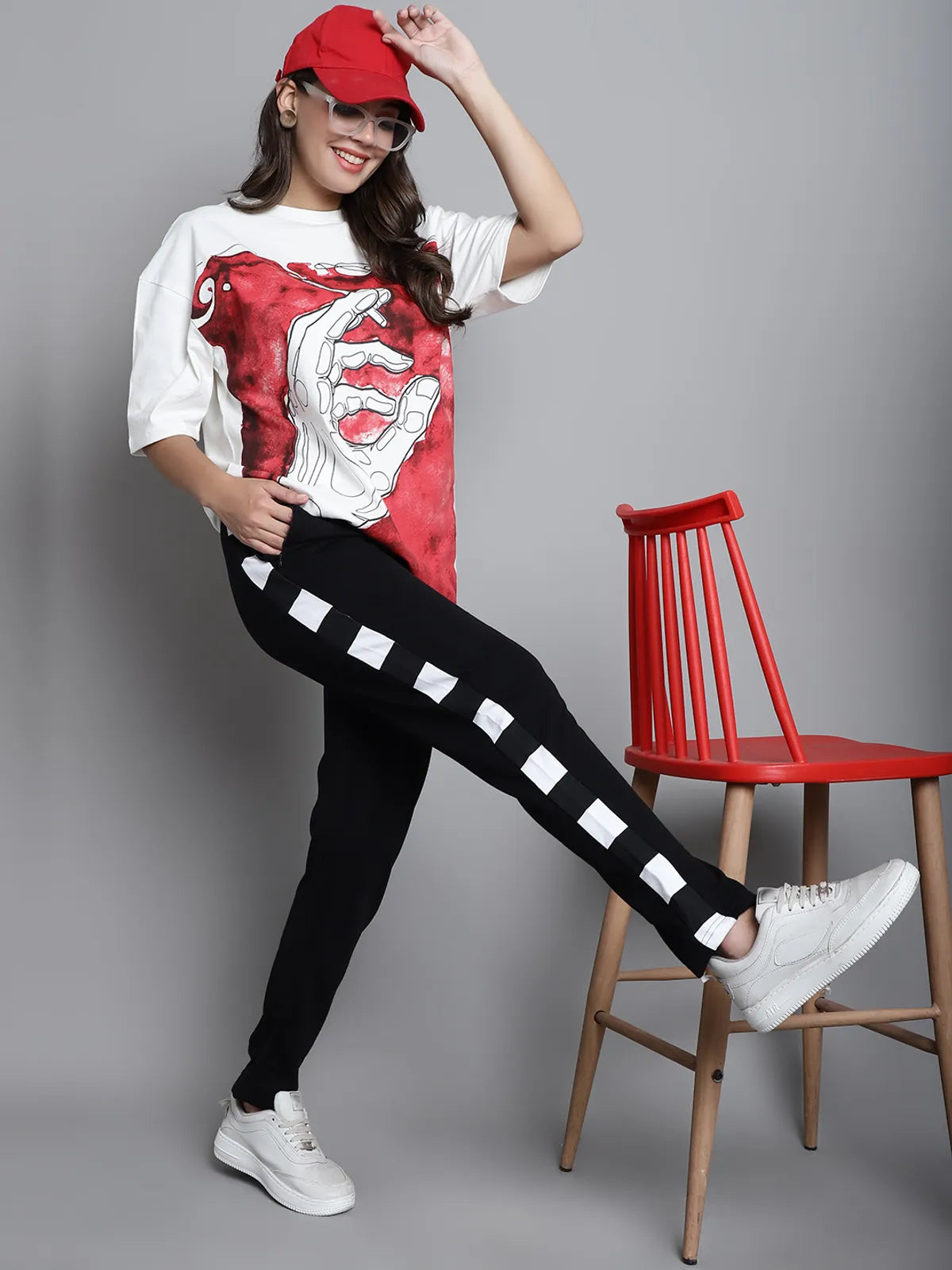Black Cotton Printed Joggers For Women - S image