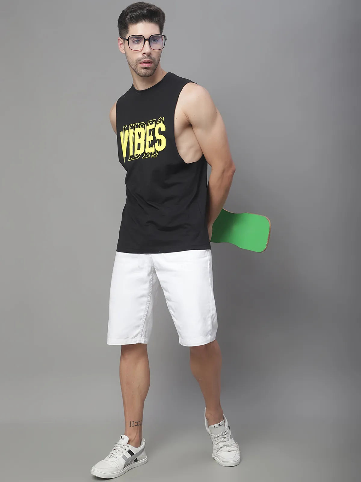 Door74 Vibes Printed Drop Armhole Black Vest - XL image