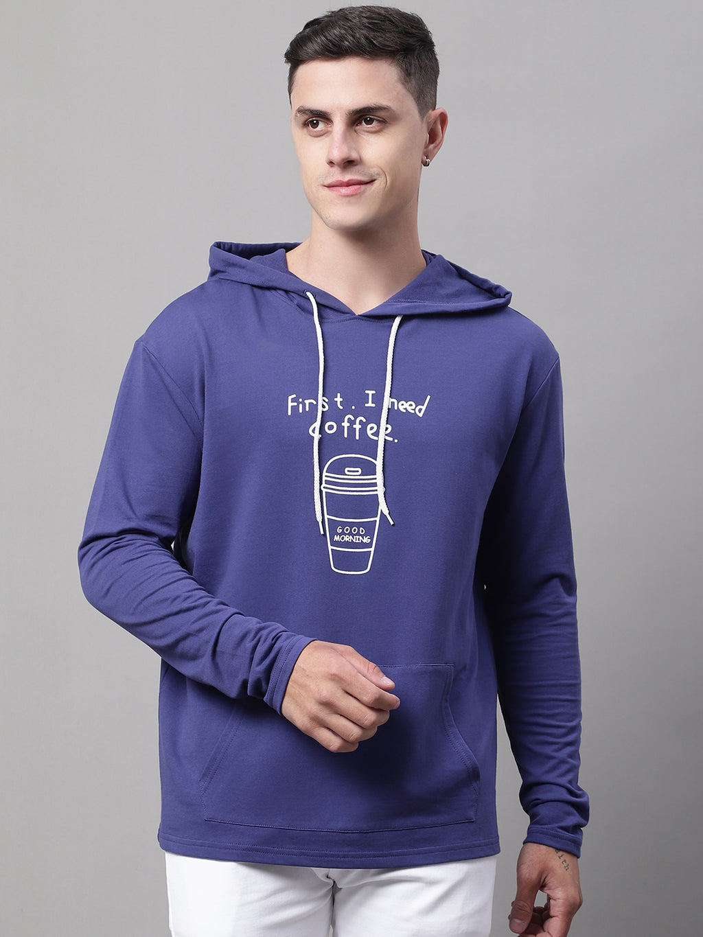 Men's Typography Printed Hooded Sweatshirt - L image