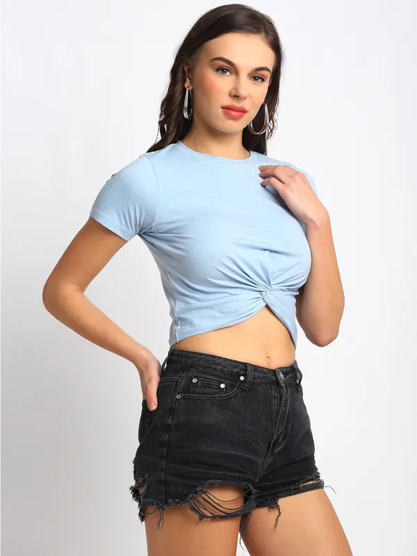 Stylish Blue Front-Gather Crop Top For Women - XL image