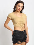 Brown Ruched Stretchable Crop Top for Women image 0