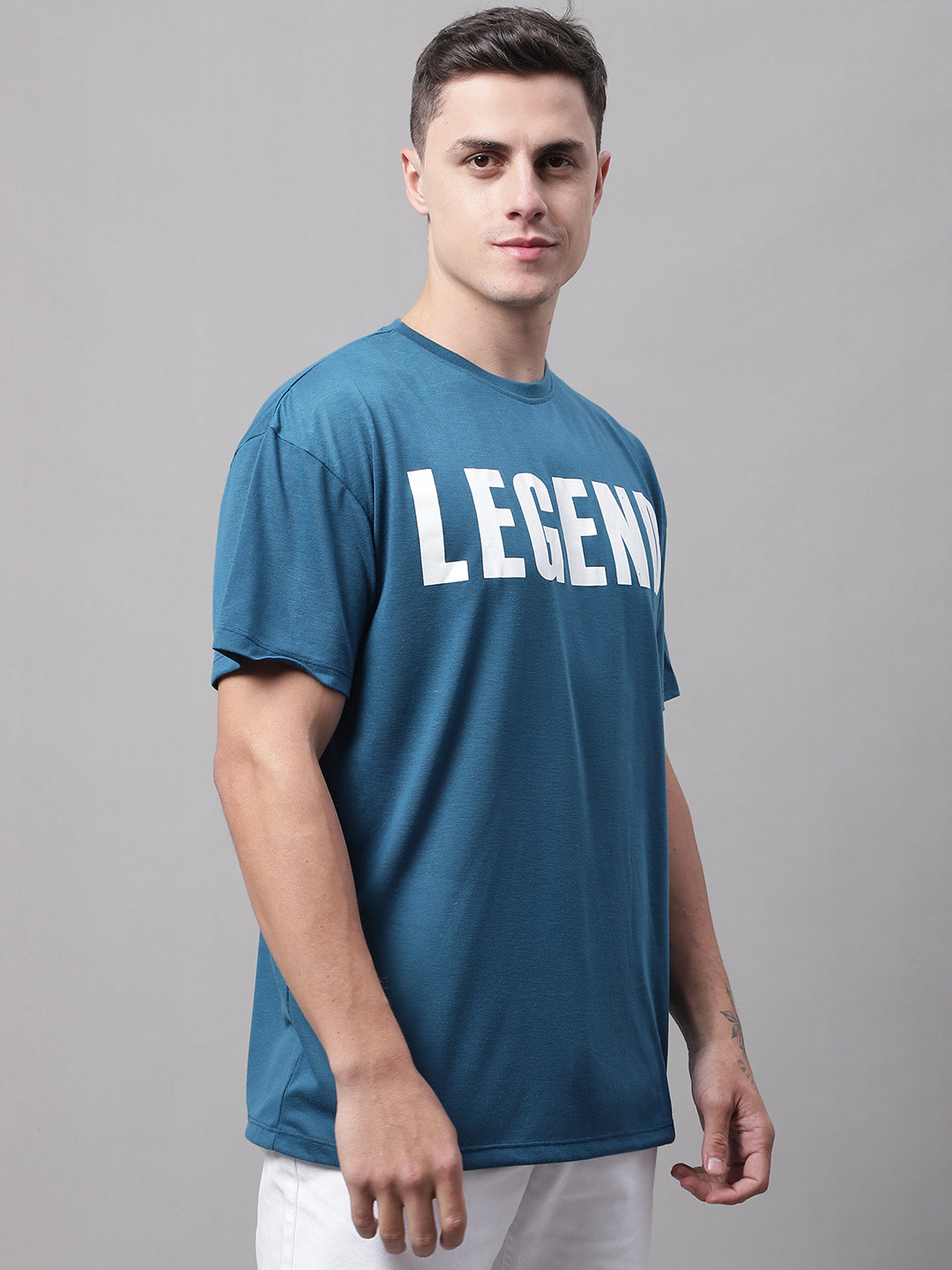 DOOR74 MENS LEGEND PRINTED TEAL COLOR OVERSIZE FIT TSHIRT image 4