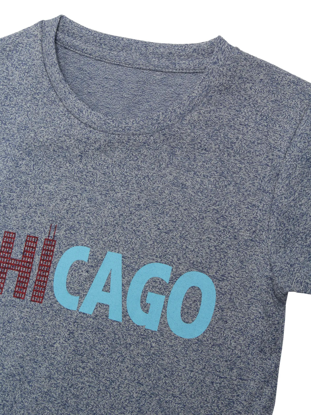 Door74 Unisex Blue Chicago Printed Round Neck T-Shirt - 5-6Y image