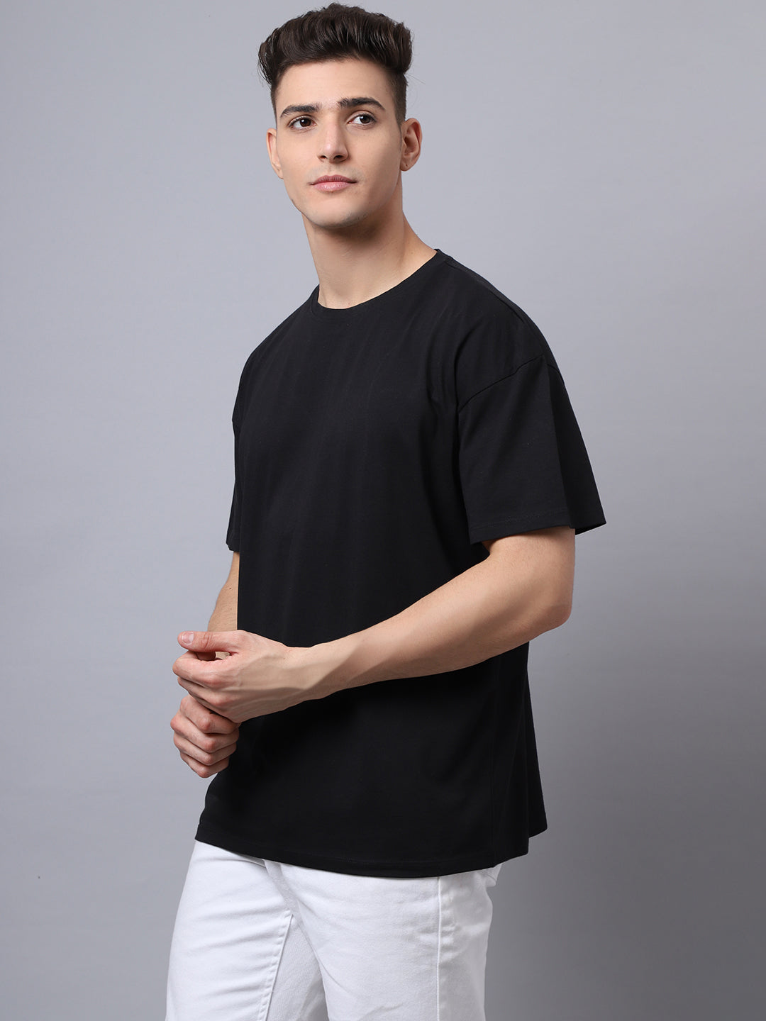 Men's Black Round Neck Oversized T-shirt For Casual Days image 5