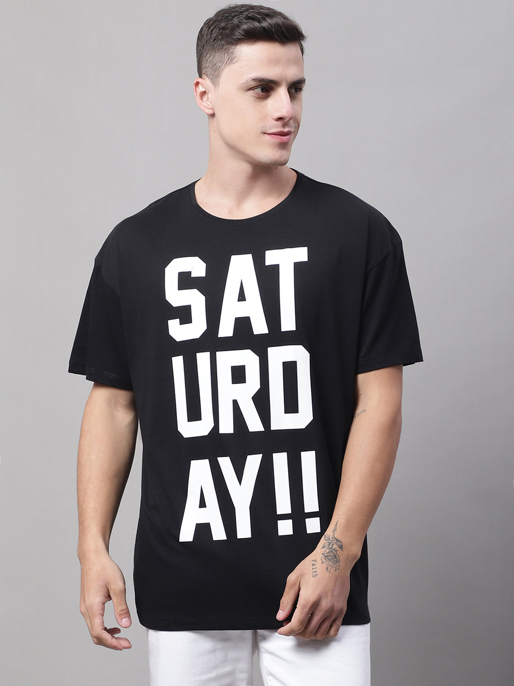 Saturday Printed Black-Color Oversize-Fit T-shirt for Men - XL image