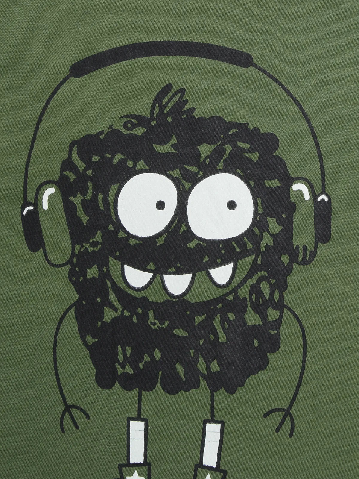 Door74 Unisex Green Monster Beats Printed Round Neck T-Shirt - 7-8Y image