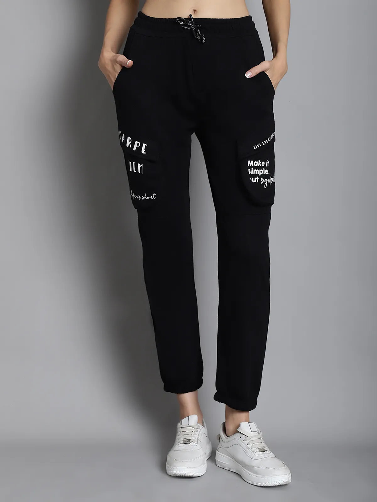Black Cargo Printed Pants for women image 0